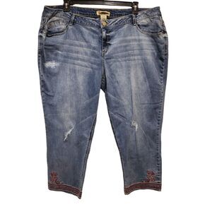 DEMOCRACY Women's Jeans Blue Distressed Slim Straight Flood Sz 22W